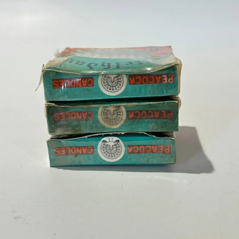 NEW Vintage Peacock Birthday Candles Lot of 3 Boxes 36ct Blue White Yellow Japan